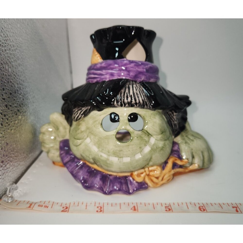 VTG Ceramic Halloween Witch Votive Tea Light Candle Holder ~6 x 4" Wide